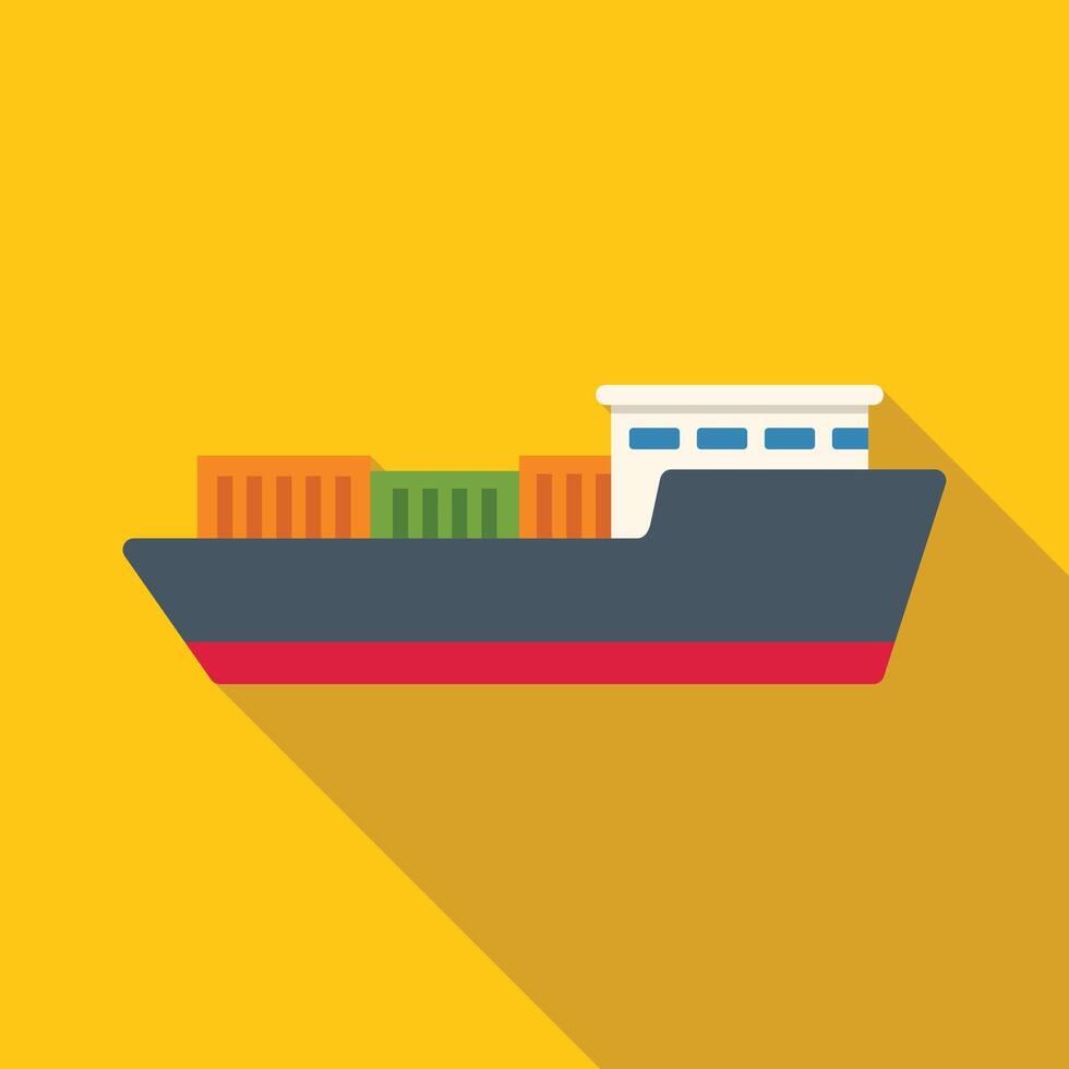 Cargo ship carrying colorful containers on yellow background vector