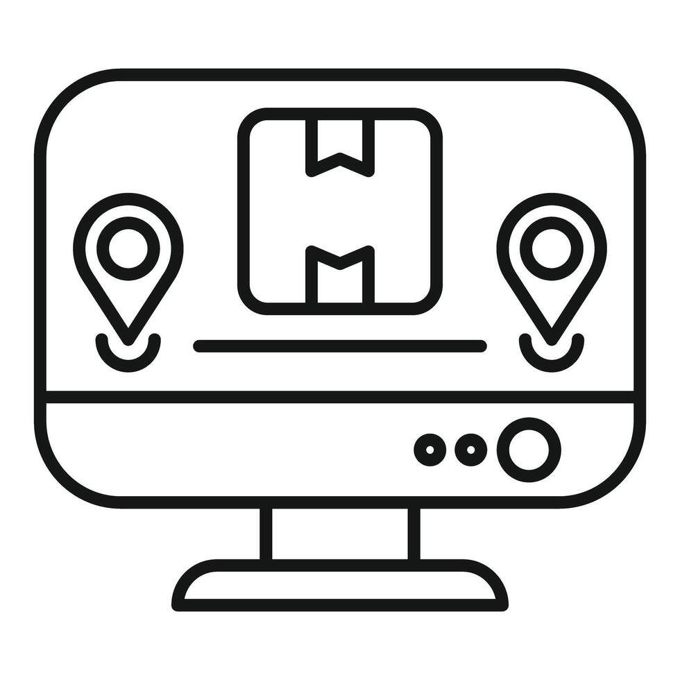 Computer showing parcel tracking with location pins icon vector