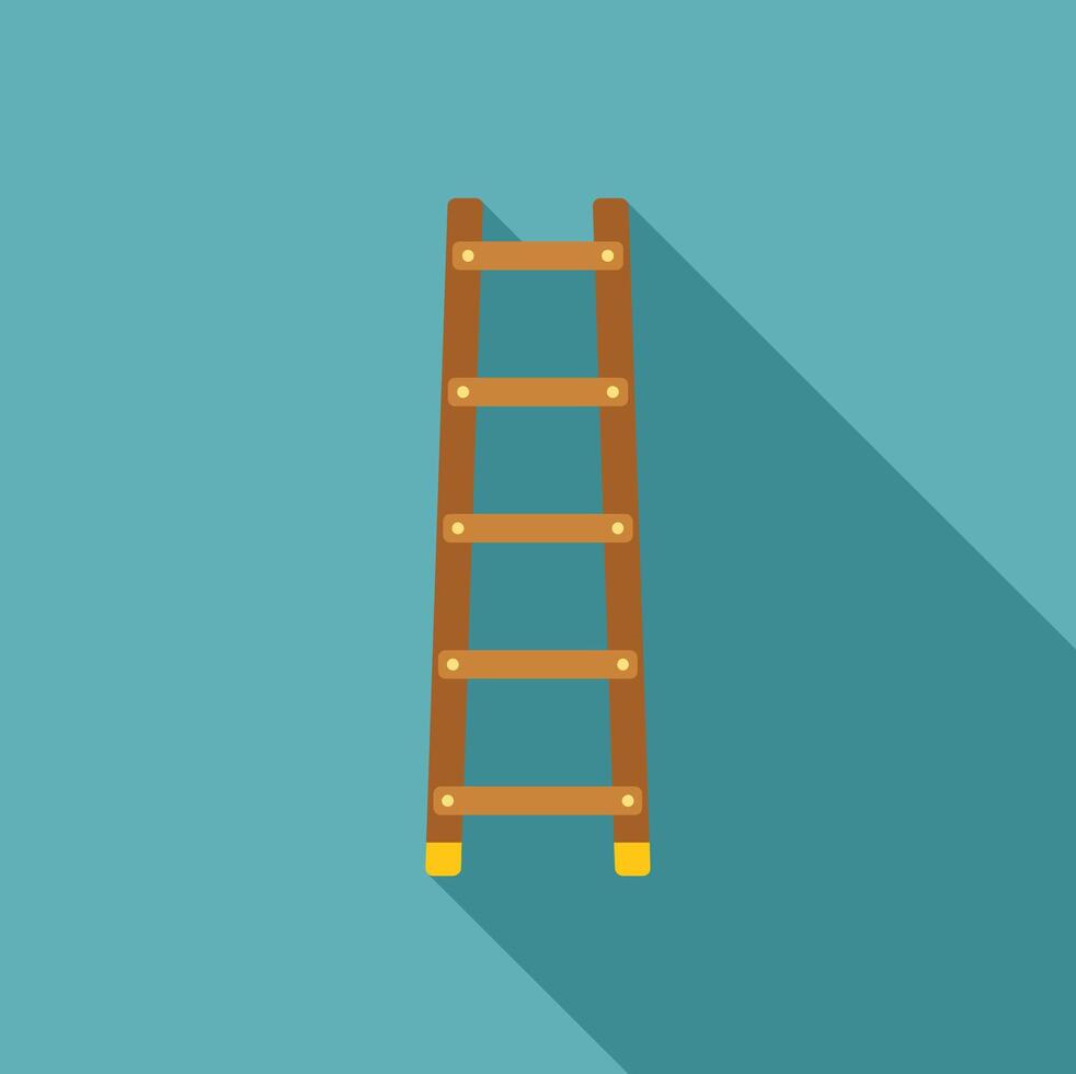 Wooden ladder standing on turquoise background with long shadow vector