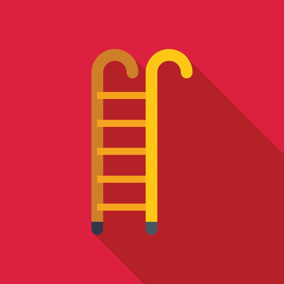 Yellow wooden step ladder leaning against red wall with long shadow vector