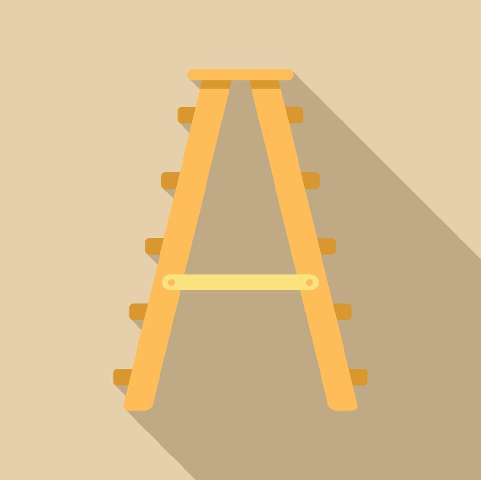 Wooden step ladder standing on beige background with long shadow vector