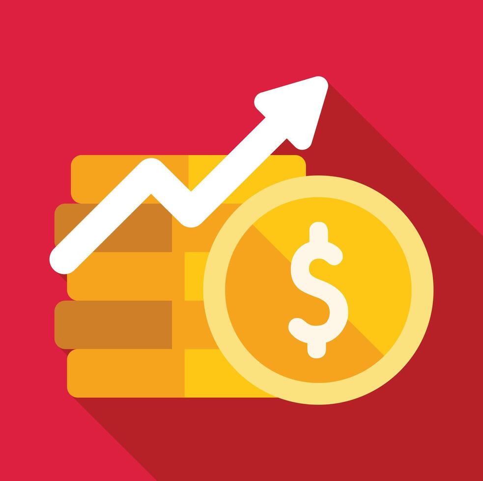 Stack of gold coins increasing with upward trend arrow and dollar sign vector