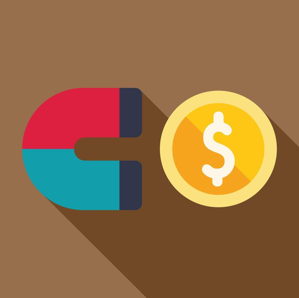 Horseshoe magnet attracting dollar coin representing attracting investment vector