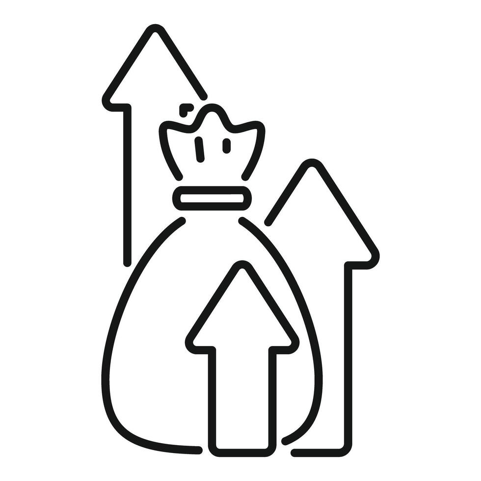 Money bag increasing with upward arrows showing investment growth vector