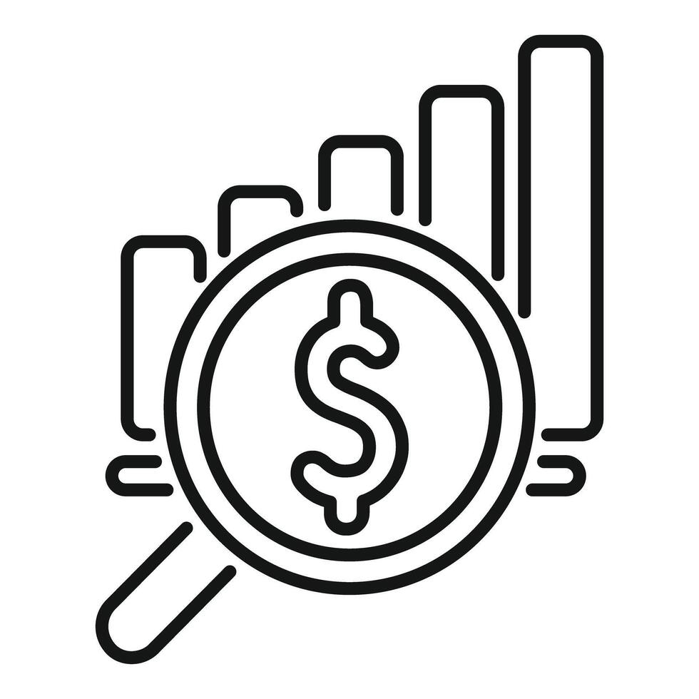 Magnifying glass showing growing financial chart with dollar sign vector