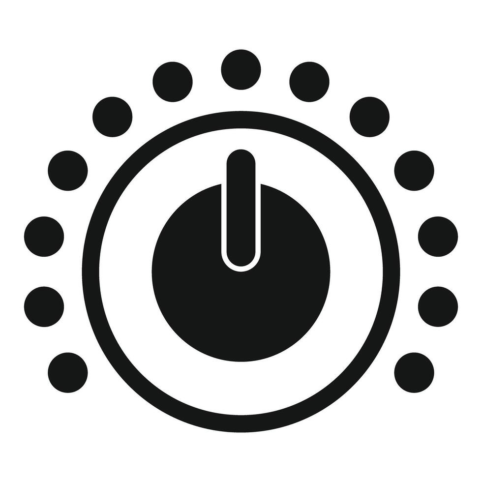 Circular power button with light indicators showing increasing intensity vector