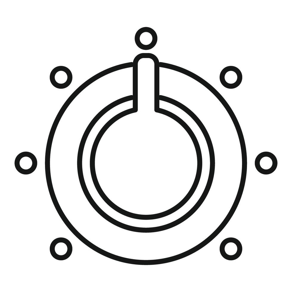 Circular power button symbol with satellites orbiting around it vector