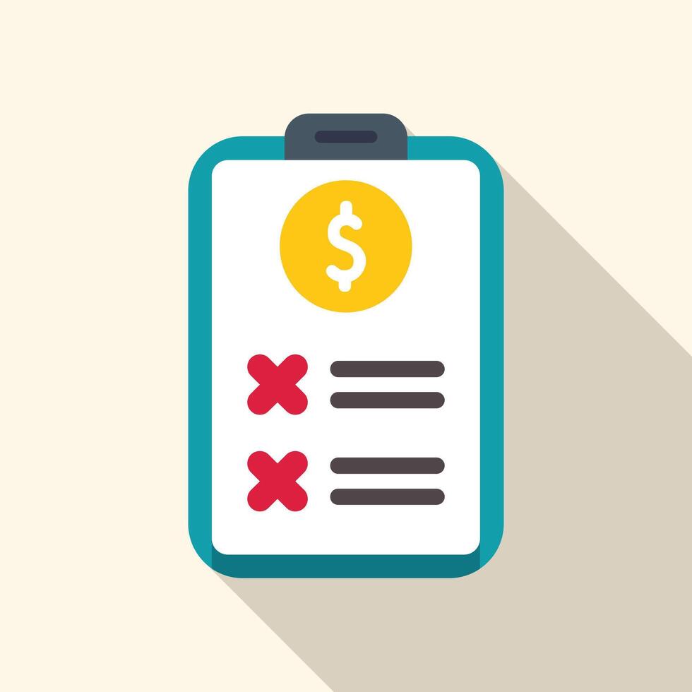 Clipboard showing financial report with two items crossed out vector
