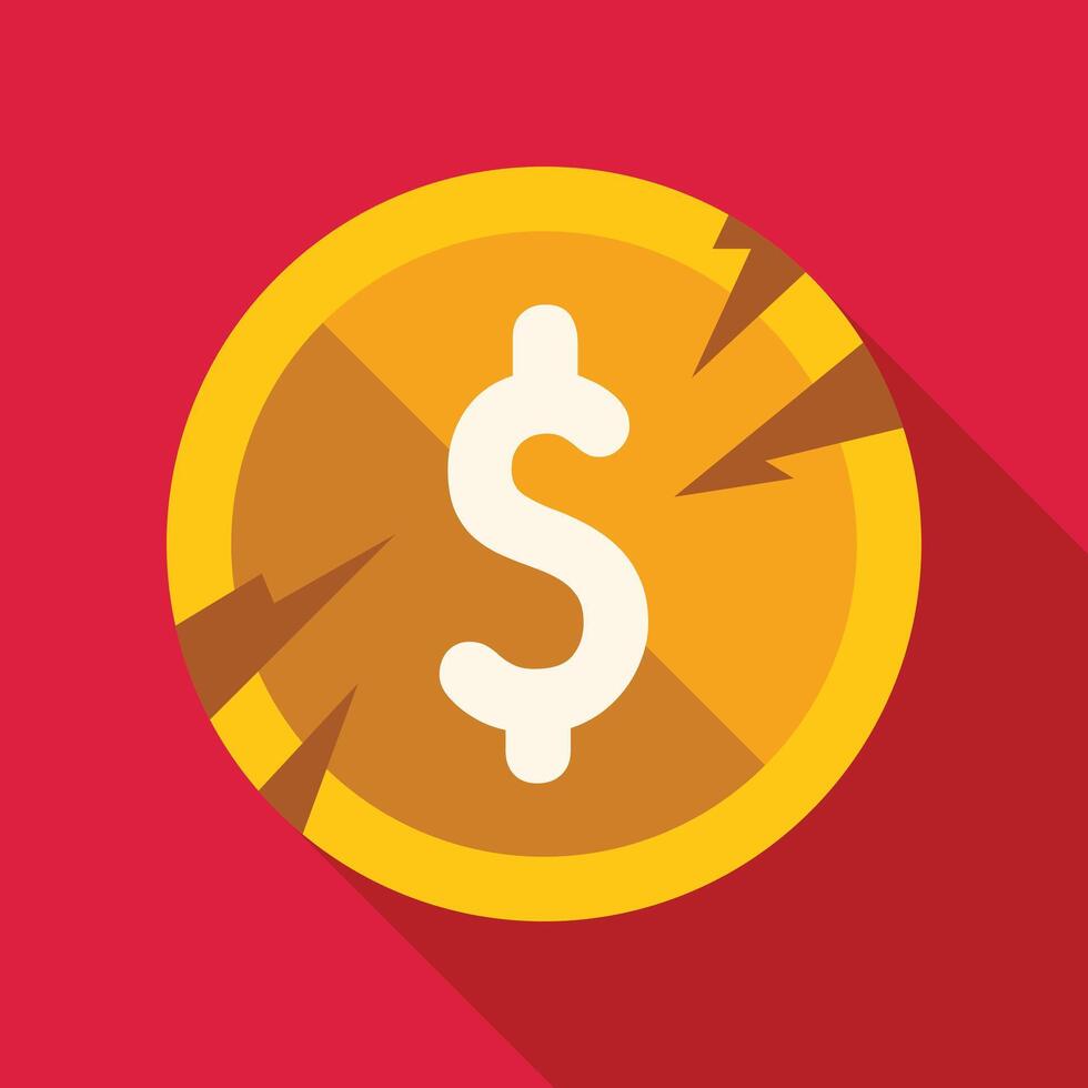 Broken dollar coin symbolizing financial crisis on red background vector