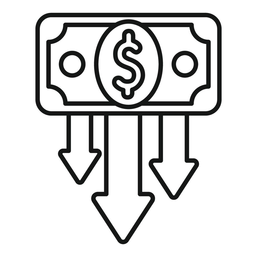 Dollar banknote showing decrease with three downward arrows vector