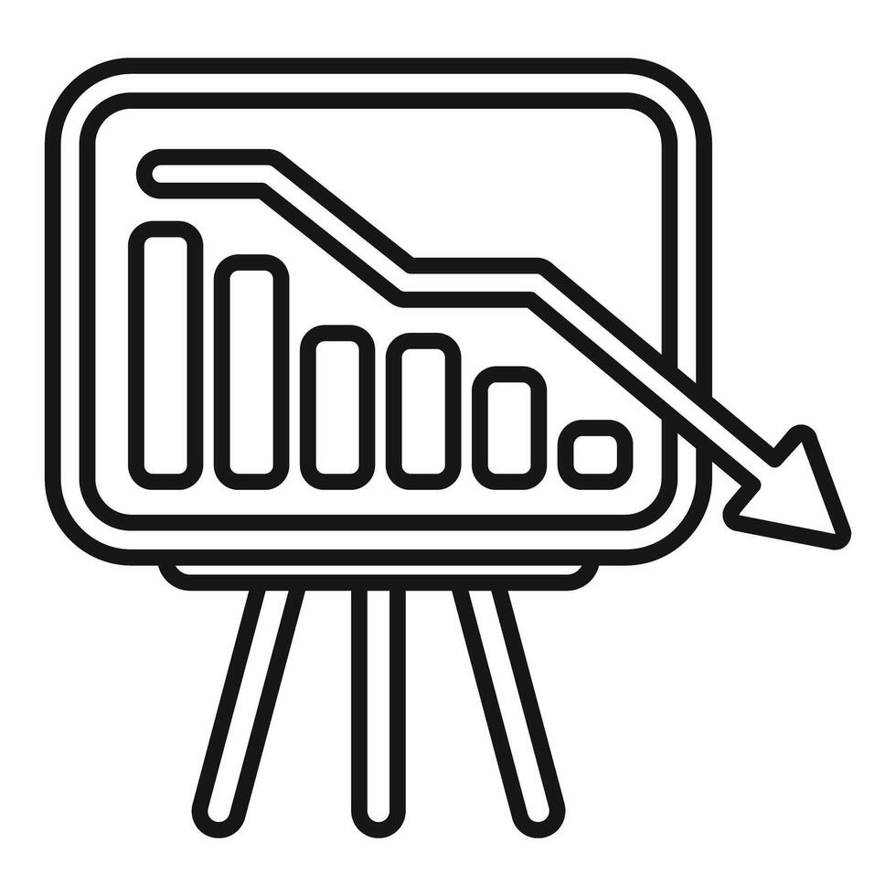 Flip chart showing negative trend with bars and arrow pointing down vector