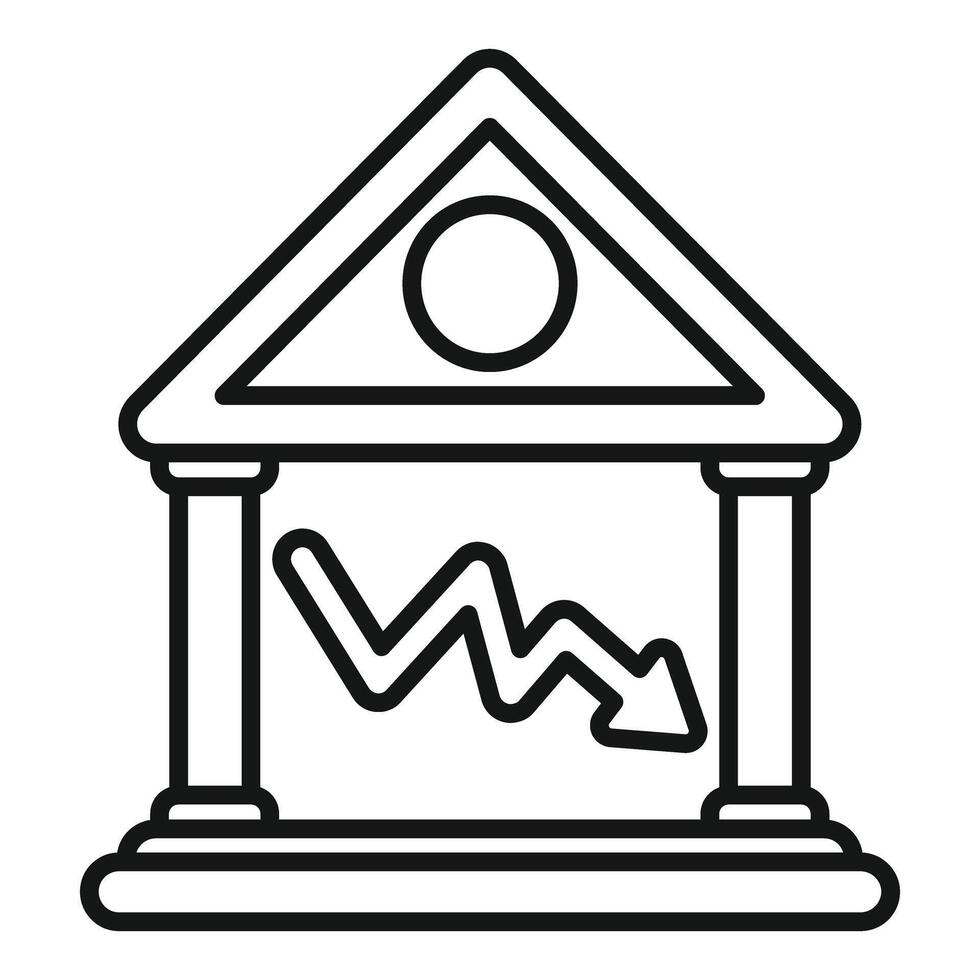Bank building showing falling arrow chart representing financial crisis vector