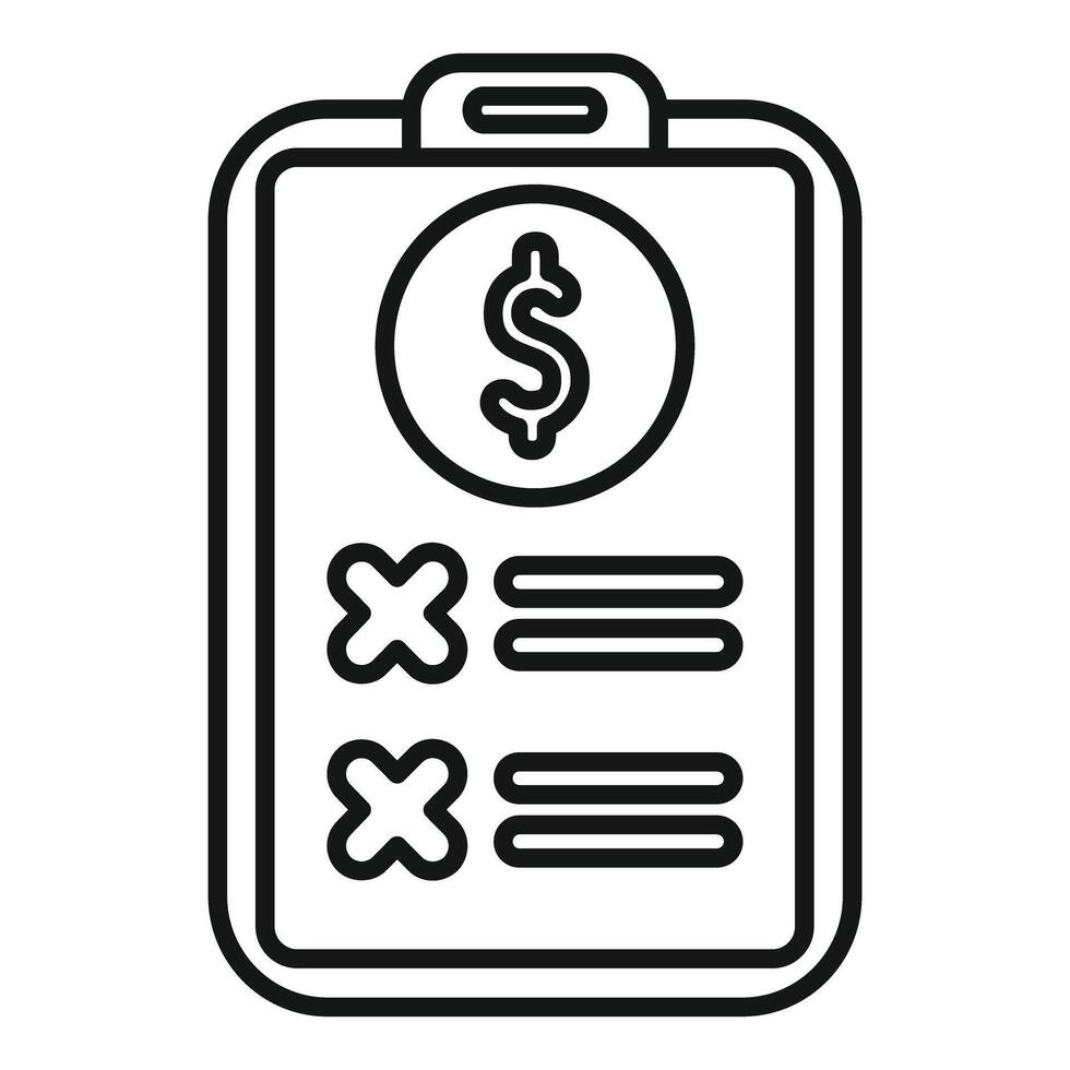 Clipboard showing payment cancellation with cross marks and dollar sign vector