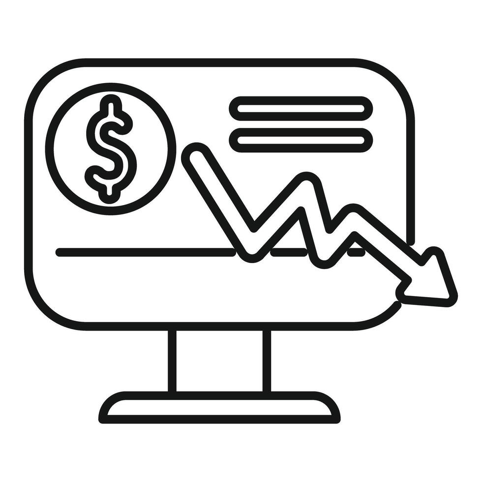 Computer showing declining financial chart with downward arrow and dollar sign vector
