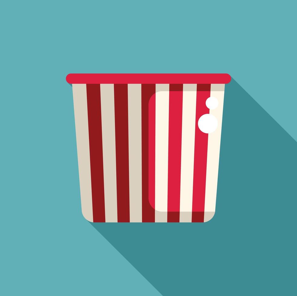 Red and white striped popcorn bucket on turquoise background vector