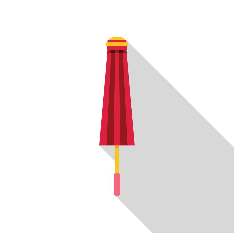 Closed red beach umbrella with stripes and pink handle on white background vector