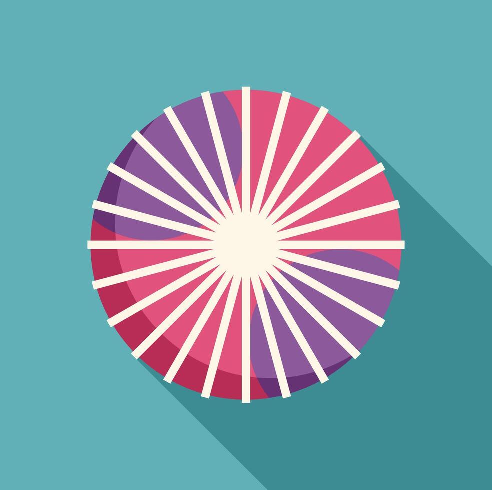 Colorful japanese paper fan with long shadow on turquoise background vector