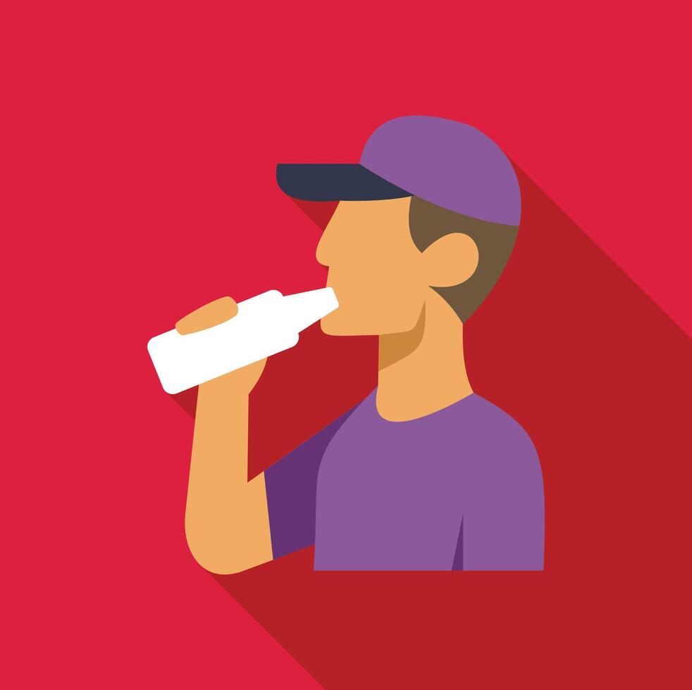 Delivery man drinking water after work, refreshing break during delivery job vector