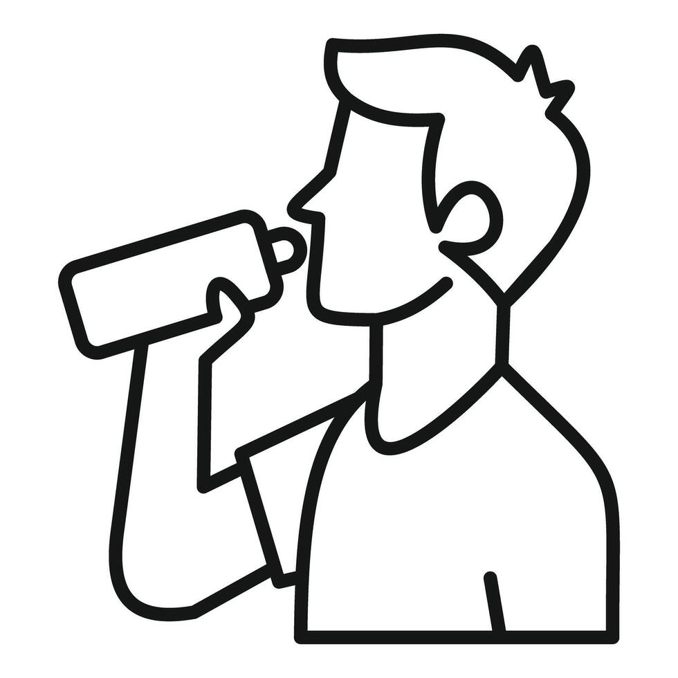 Young man drinking water from sports bottle after workout vector