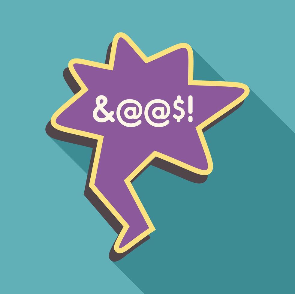 Purple speech bubble showing internet slang with long shadow vector