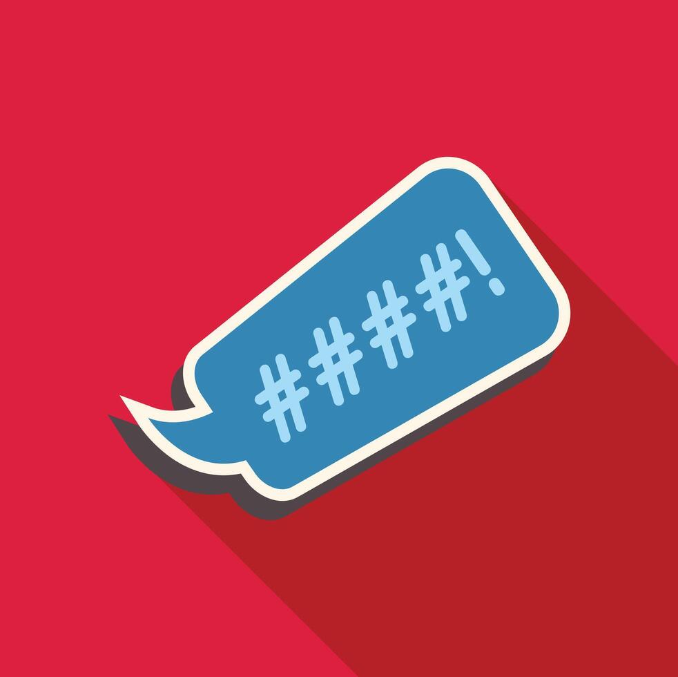 Censored speech bubble showing hashtags on red background vector