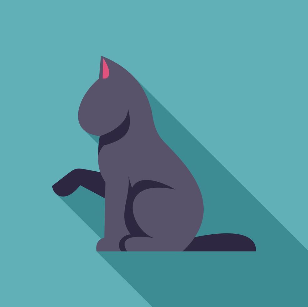 Sitting gray cat raising paw flat design illustration vector