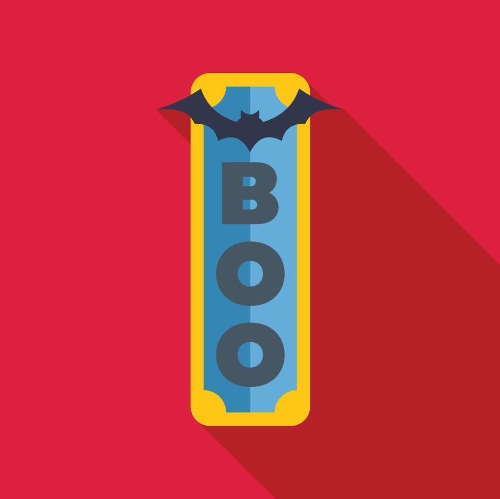 Vertical blue boo sign with black bat for halloween party decoration vector