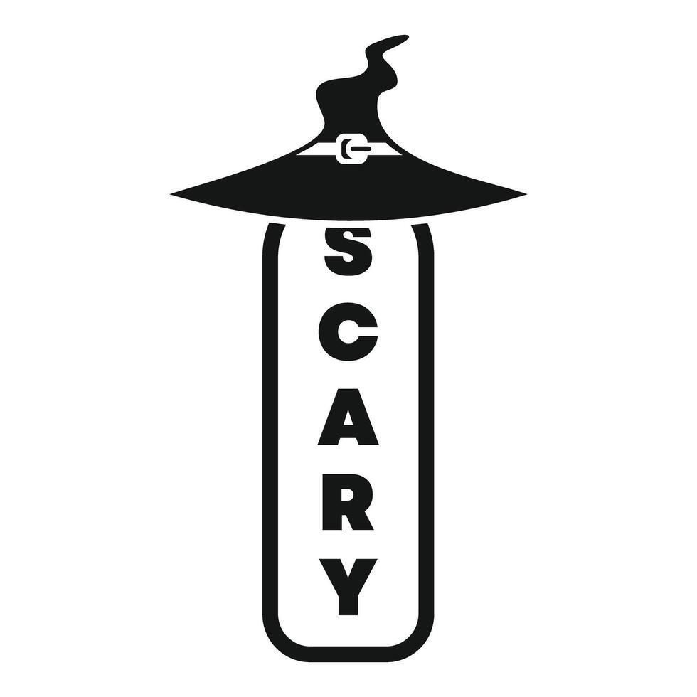 Witch hat floating above scary sign simple icon vector