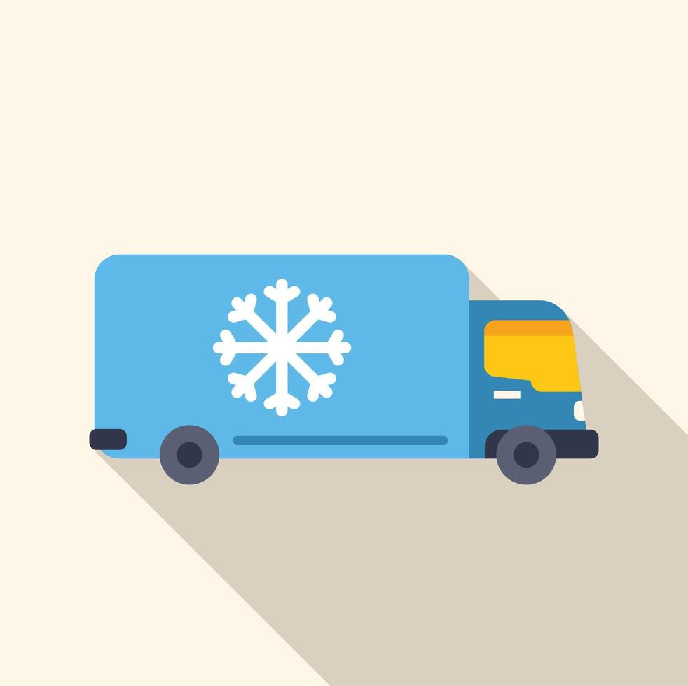 Refrigerator truck delivering frozen food with snowflake symbol indicating cold chain logistics vector