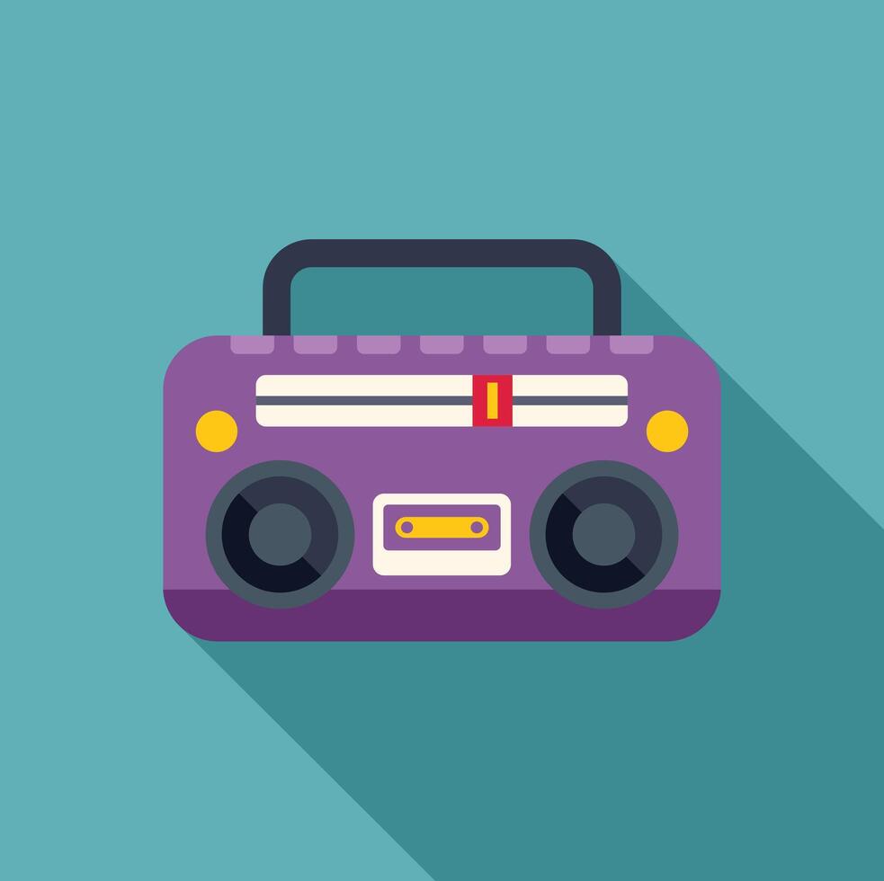 Purple boombox playing music with radio tuner and cassette player vector