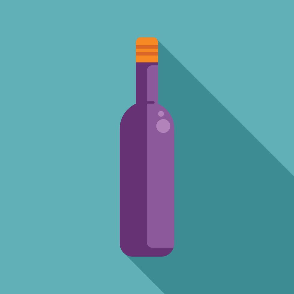Purple wine bottle with orange cap on turquoise background with long shadow vector