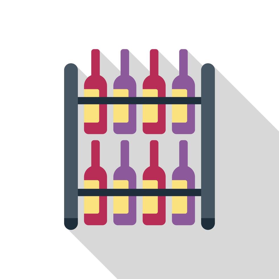 Wine bottles resting on a metal wine rack displaying colorful labels vector