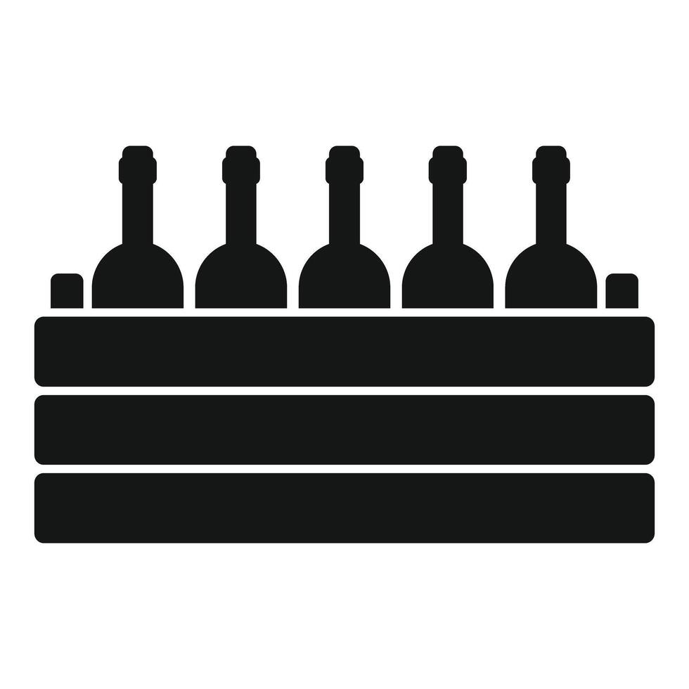 Wine bottles standing in wooden box for delivery or storage vector