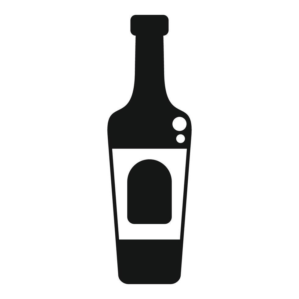 Black bottle of wine with empty label standing on white background vector