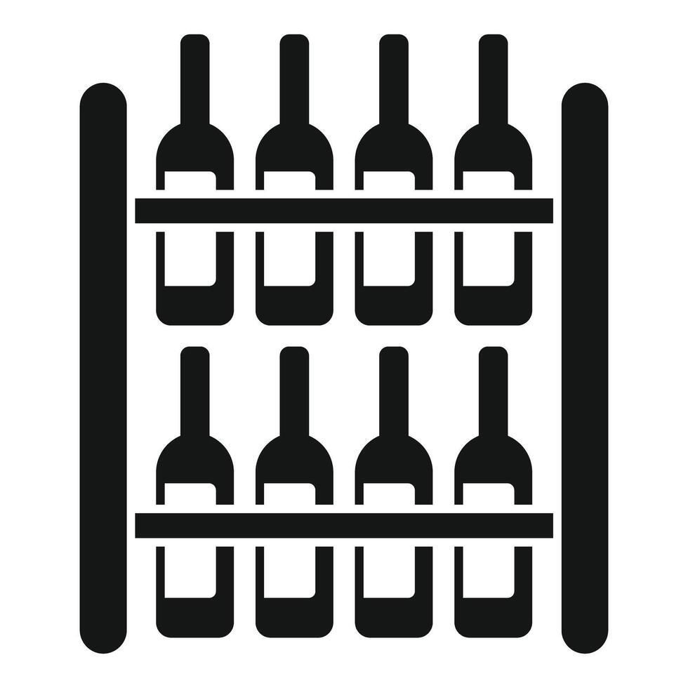 Wine bottles standing on wooden shelves for storing alcoholic beverages vector