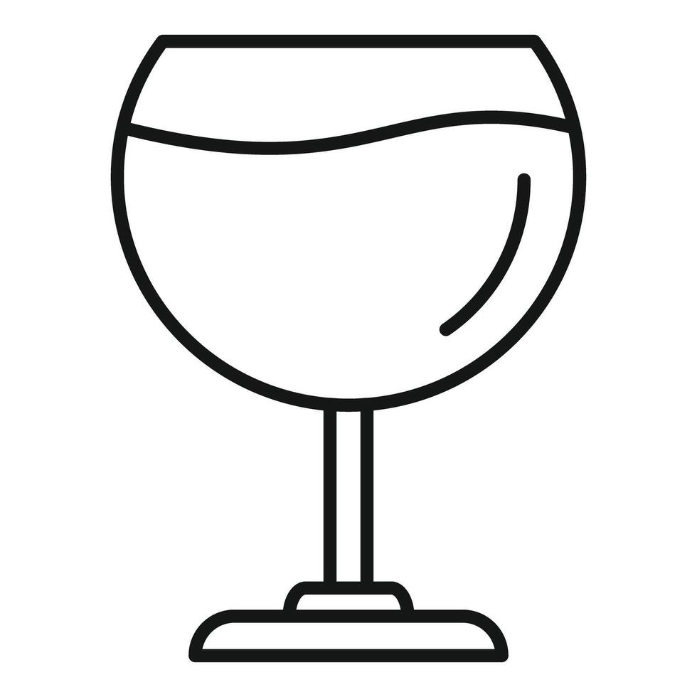 Wineglass with red wine showing smooth liquid surface, simple black line icon design vector