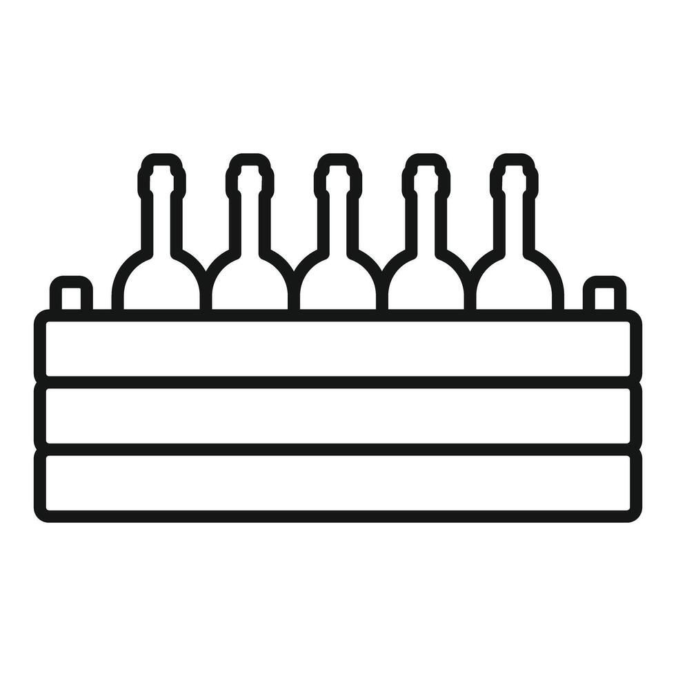 Wine bottles standing in wooden box, storage and transport concept vector