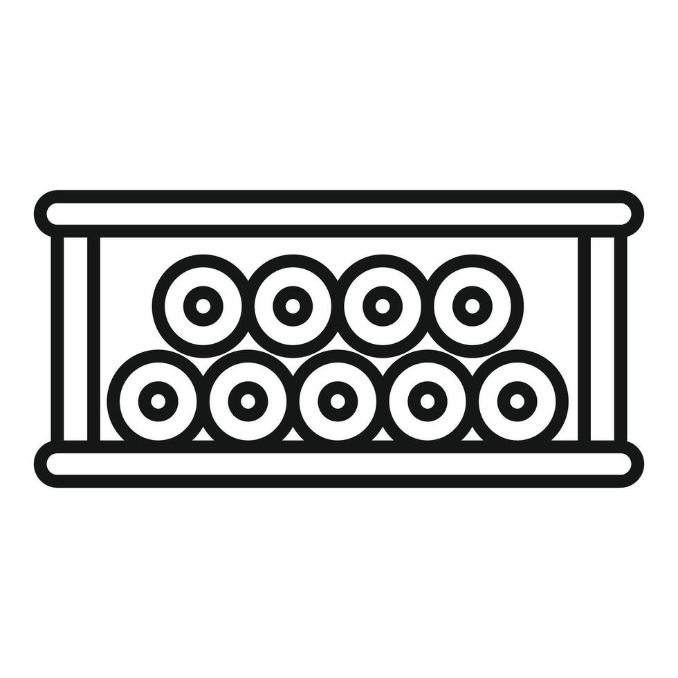 Cable rolls stacked on warehouse shelf, organizing electrical wire inventory for efficient storage and distribution vector