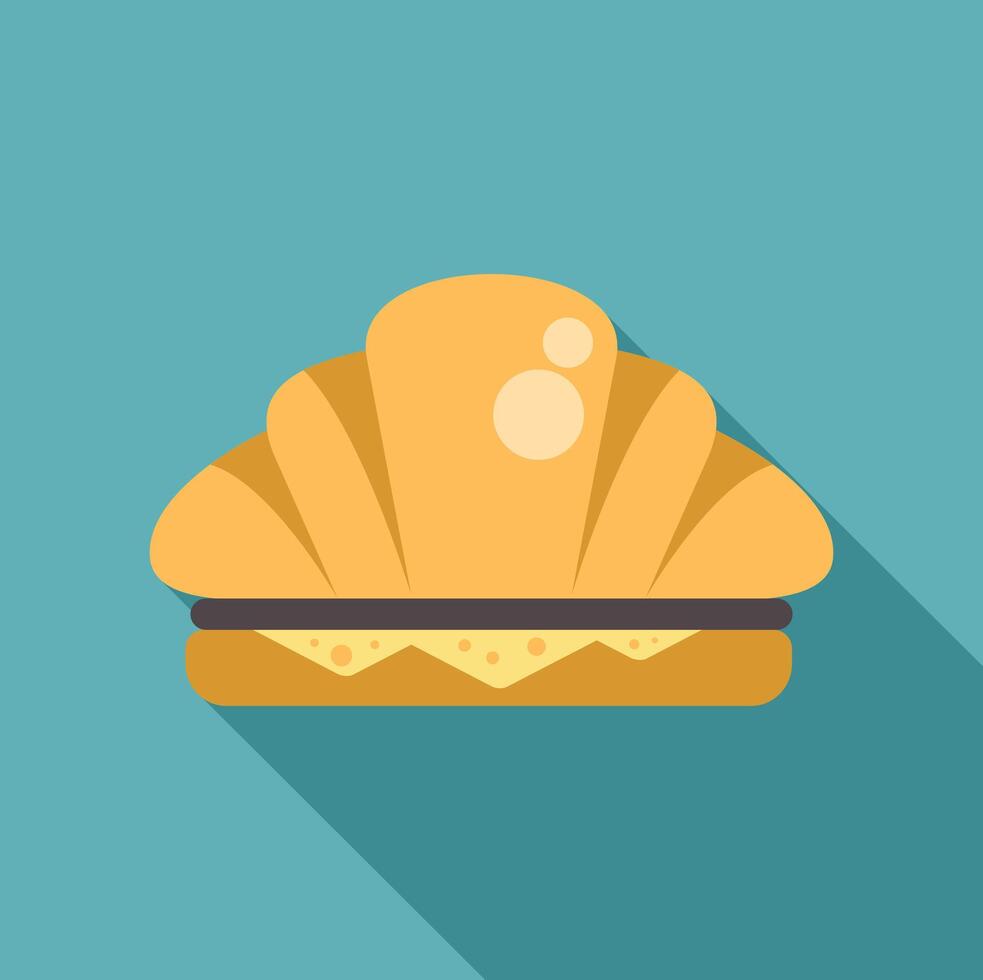 Delicious croissant sandwich with cheese filling on turquoise background vector