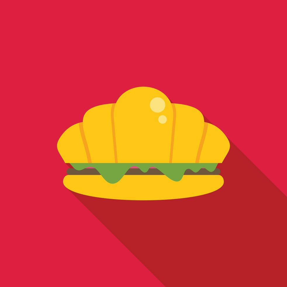 Croissant sandwich representing unhealthy eating habits with long shadow vector
