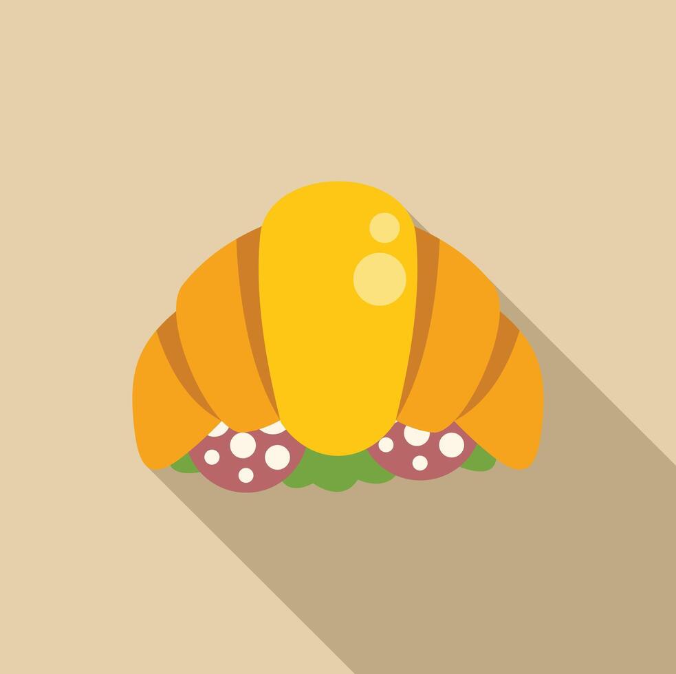 Delicious croissant filled with sausage, cheese, and greens on a beige background vector