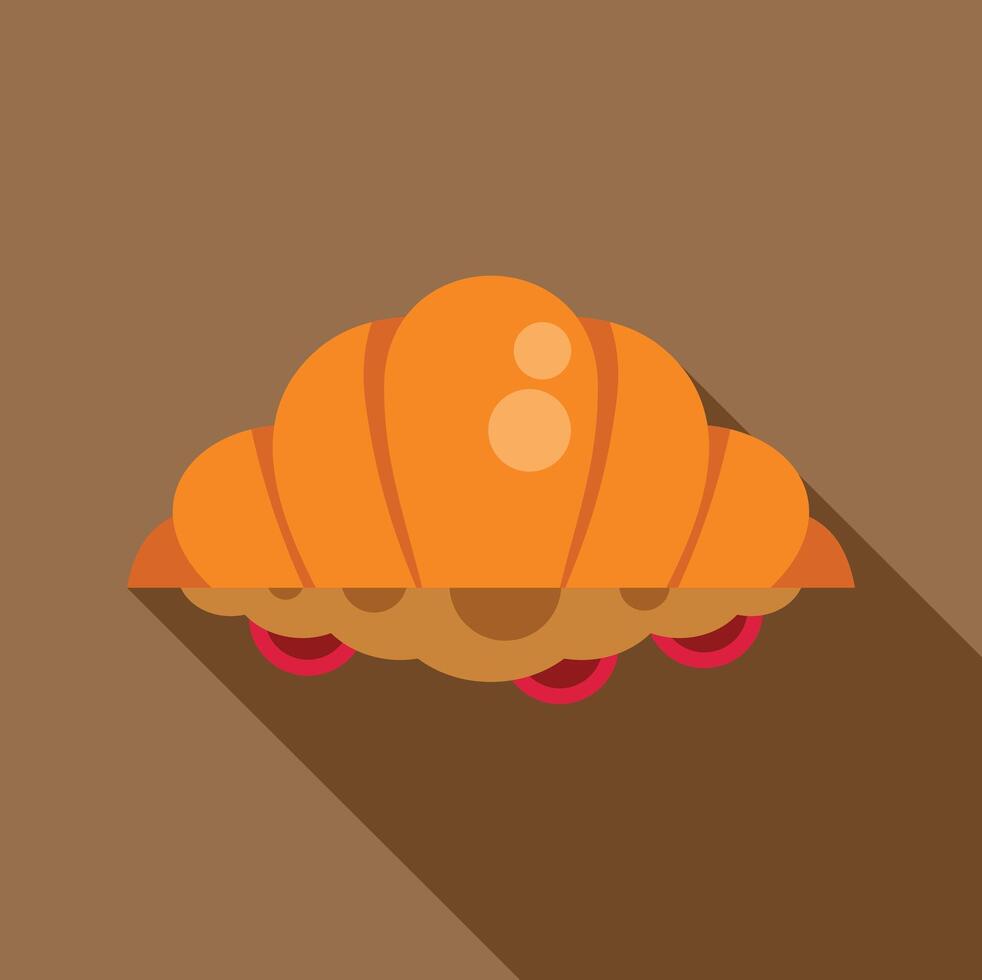 Delicious croissant with jam filling on brown background vector
