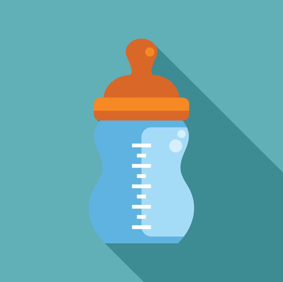 Baby bottle with orange cap and measurement marks on teal background vector