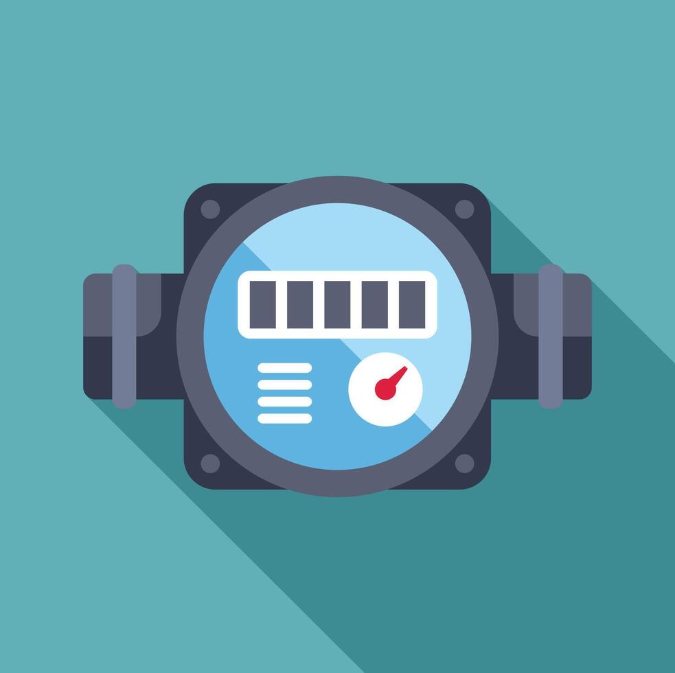 Water meter measuring water consumption with dial and pipes vector
