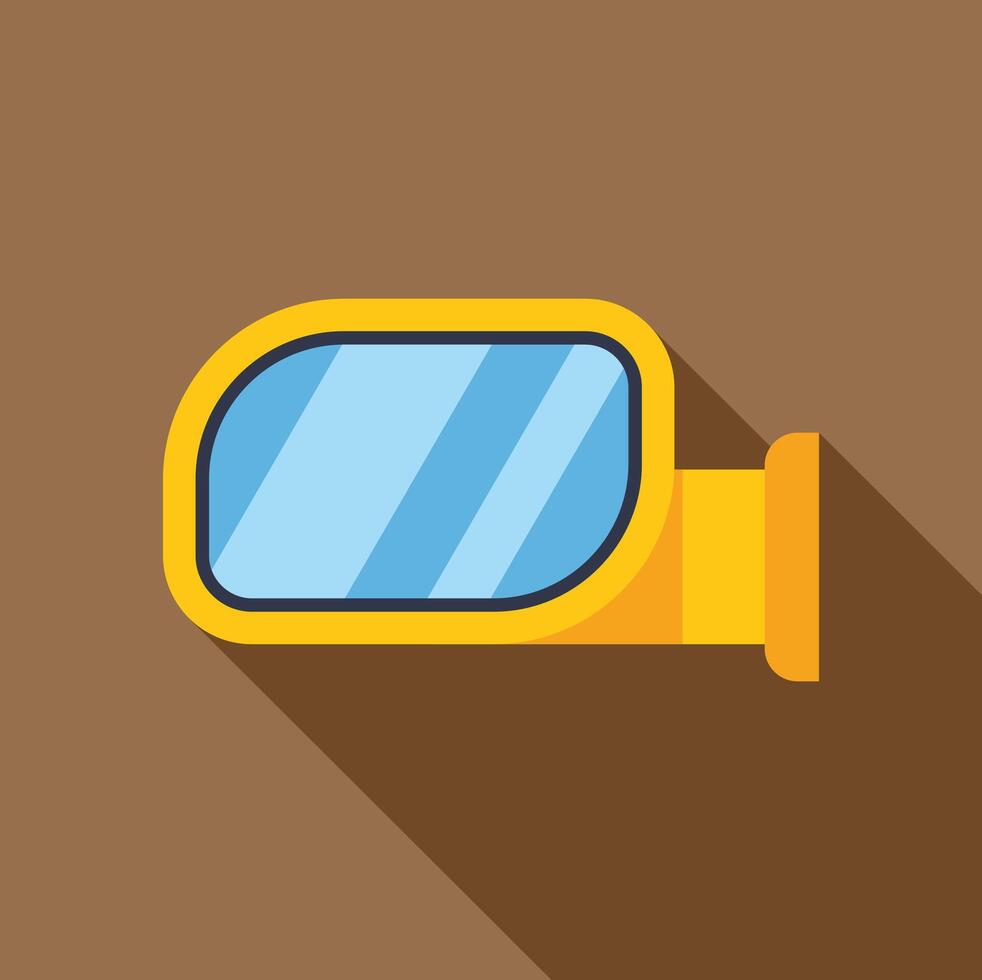 Yellow rearview mirror reflecting light on brown background vector