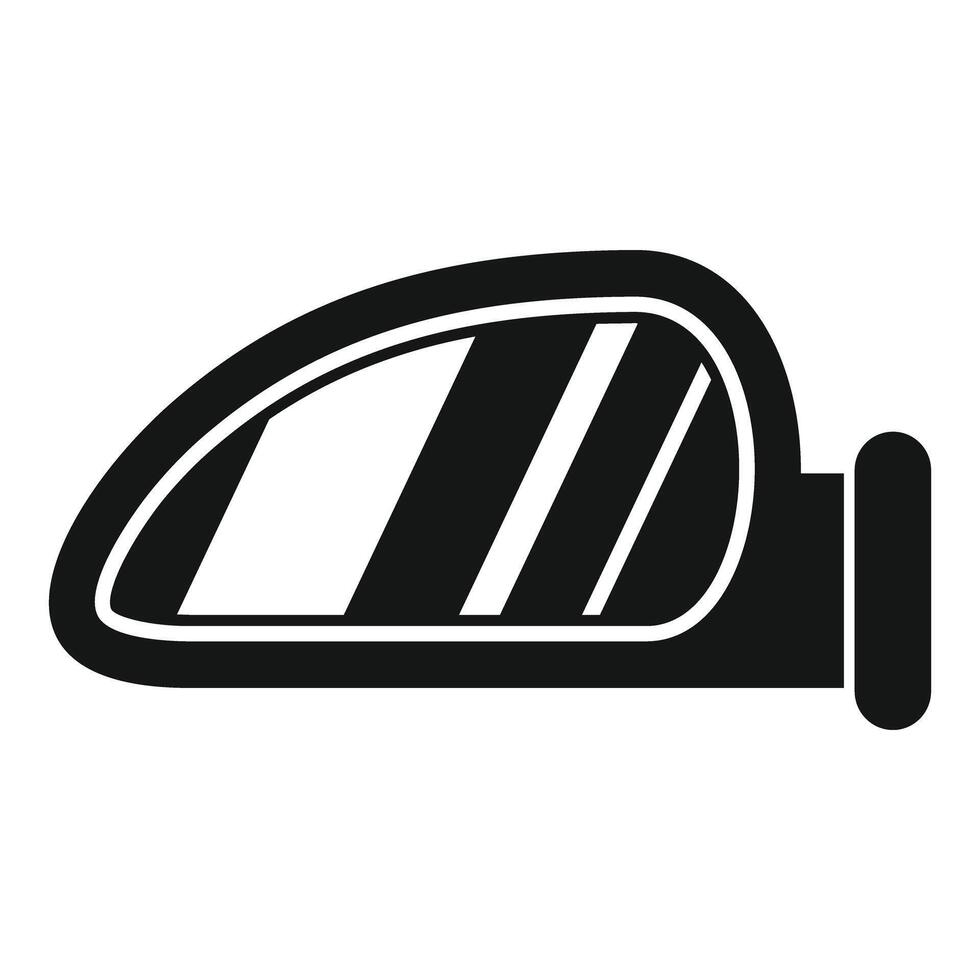 Oval car side rearview mirror reflecting light, simple black and white icon vector