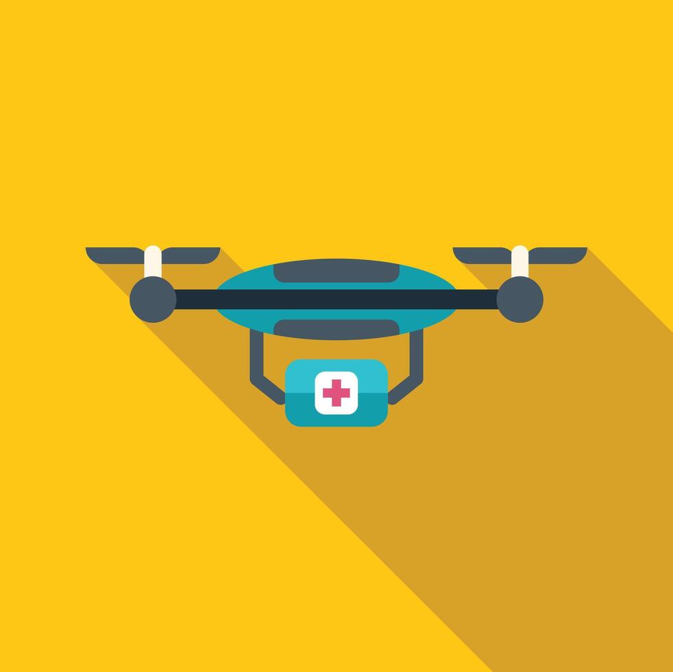 Medical drone carrying first aid kit on yellow background vector