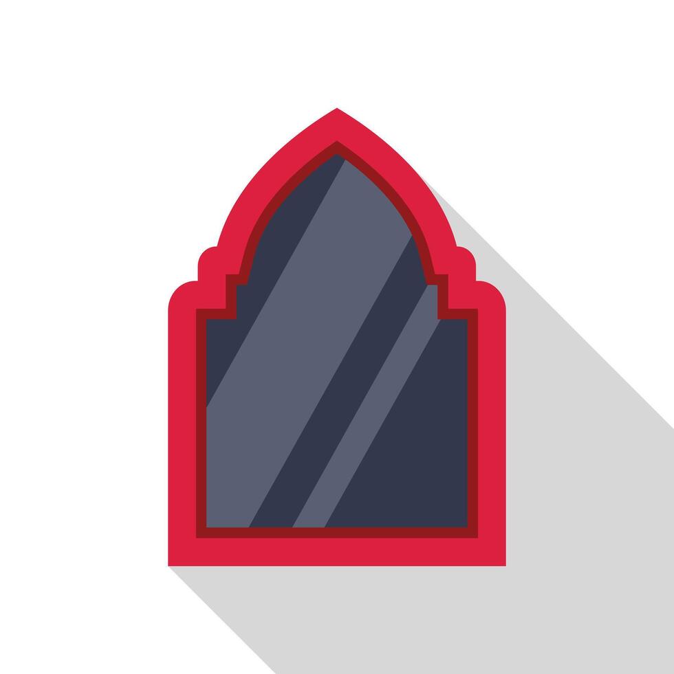 Red arabian window casting a long shadow on white background vector