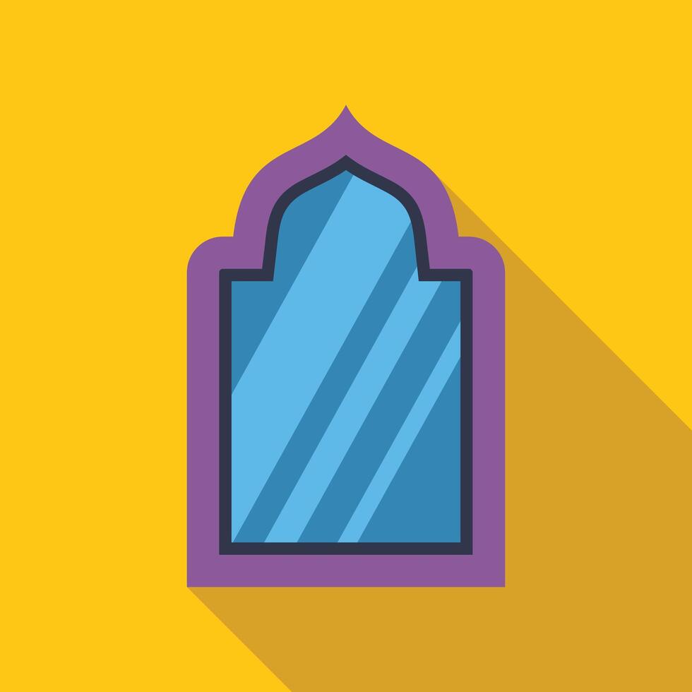 Arabic style window casting long shadow on yellow wall vector