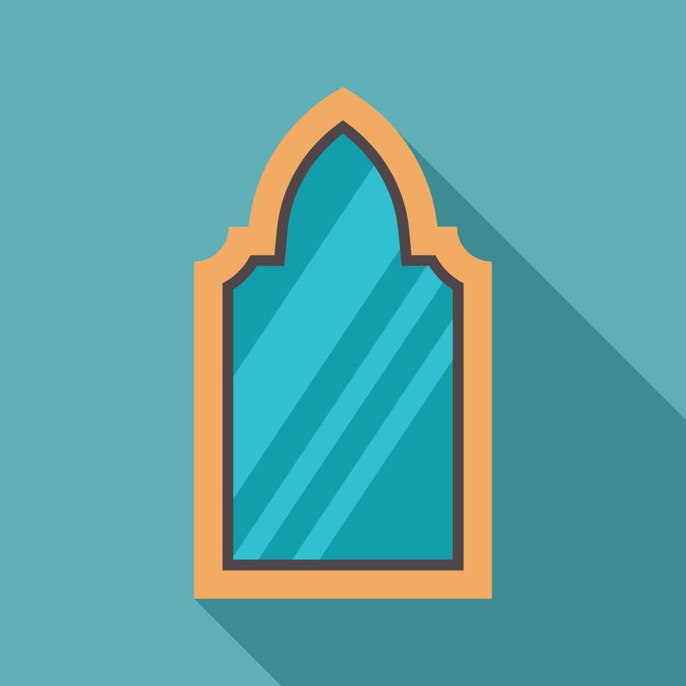 Ornate eastern arch window casting a long shadow on turquoise wall vector